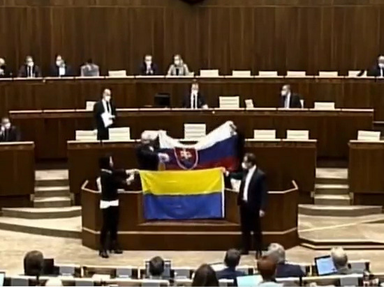 В парламенте Словакии облили водой флаг Украины